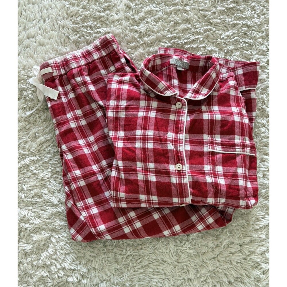 J. Crew Flannel Plaid Pajamas Red White Plaid Womens Medium Holidays Christmas